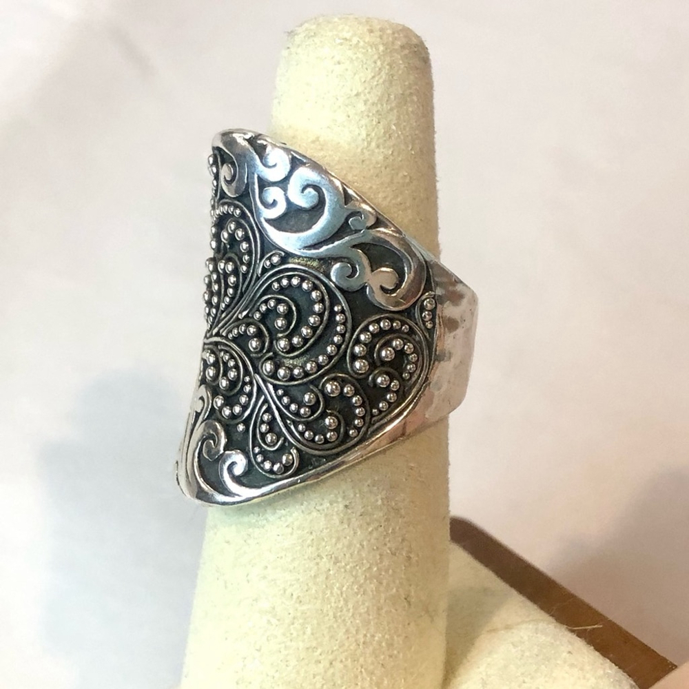 LOIS HILL Sterling Silver Oxidized Cigar Band Ring Granulated Cutout Design NWT - Picture 13 of 17